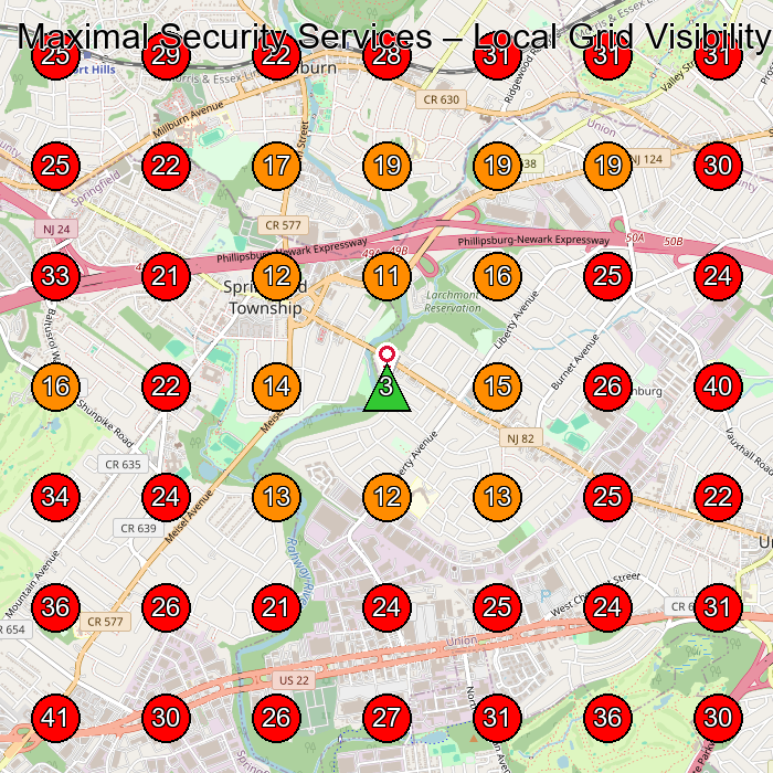 Maximal Security Services GeoGrid visibility map for Spa in Union